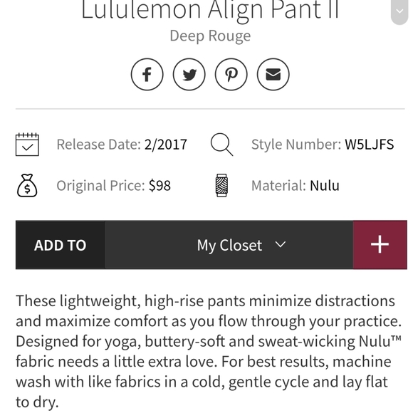 Lululemon Align II Pant - Deep Rouge - Picture 9 of 11
